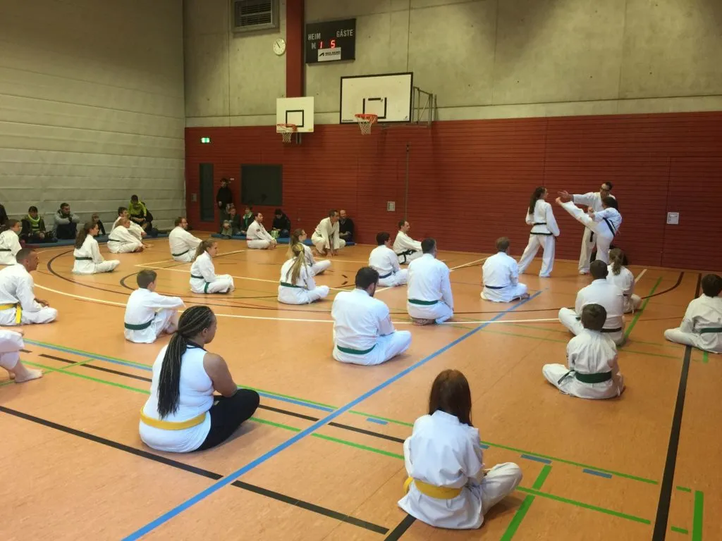 Taekwon-Do Schüler beim Jahresabschlusslehrgang in der Sporthalle des Karlsgymnasiums Bad Reichenhall