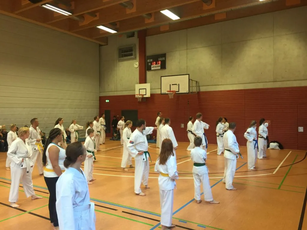 Taekwon-Do Schüler beim Jahresabschlusslehrgang in der Sporthalle des Karlsgymnasiums Bad Reichenhall