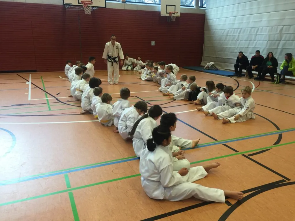 Taekwon-Do Schüler beim Jahresabschlusslehrgang in der Sporthalle des Karlsgymnasiums Bad Reichenhall