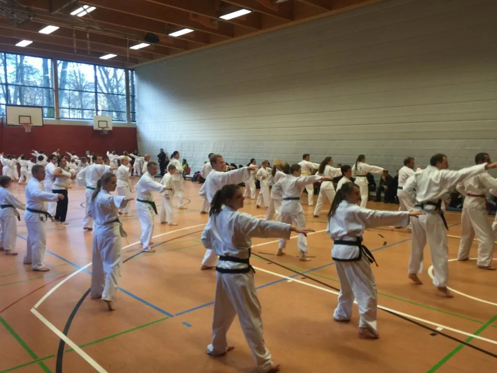 Taekwon-Do Schüler beim Jahresabschlusslehrgang in der Sporthalle des Karlsgymnasiums Bad Reichenhall