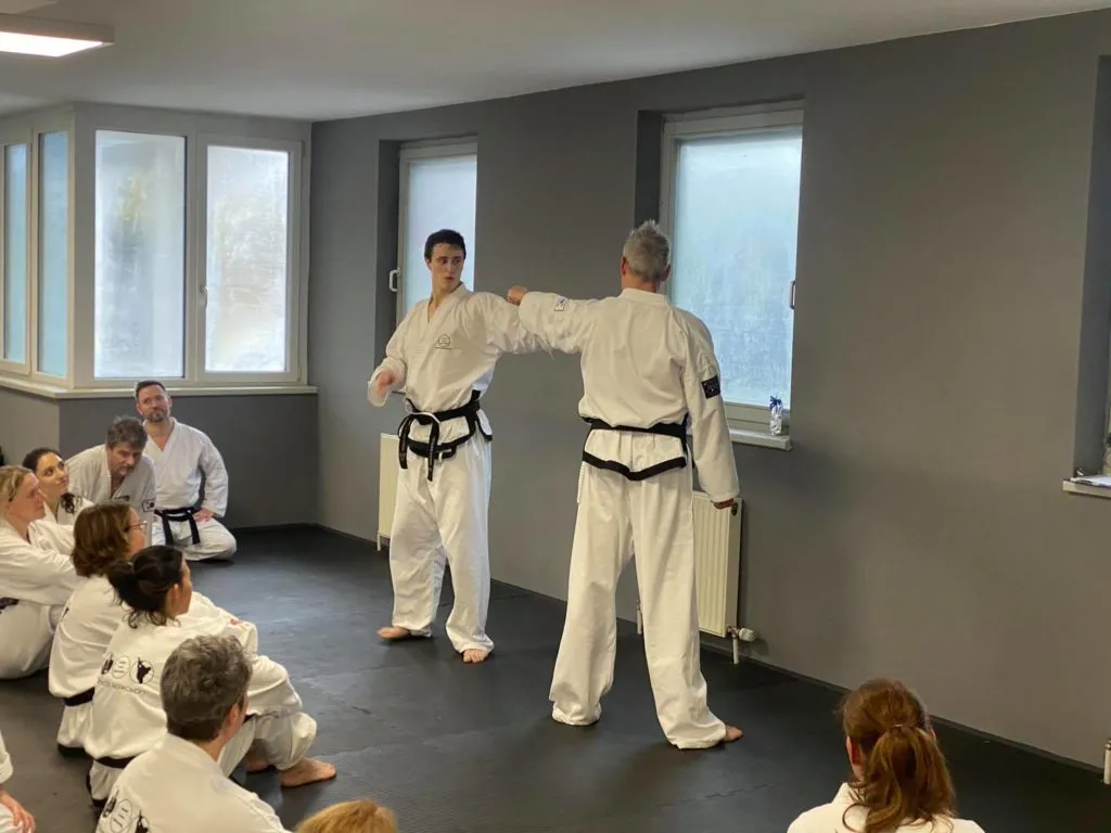 Teilnehmer des Adventslehrgangs der Taekwon-Do Schule Salzburg in großer Trainingshalle
