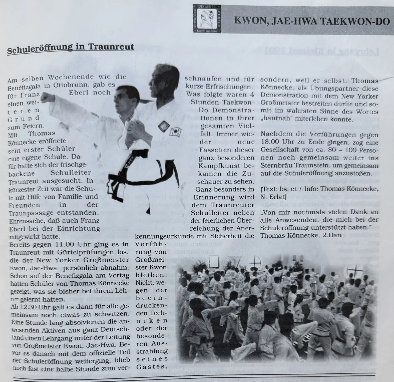 Artikel „Schuleröffnung in Traunreut", Traditionelles Taekwon-Do PUR, Ausgabe 3/2001