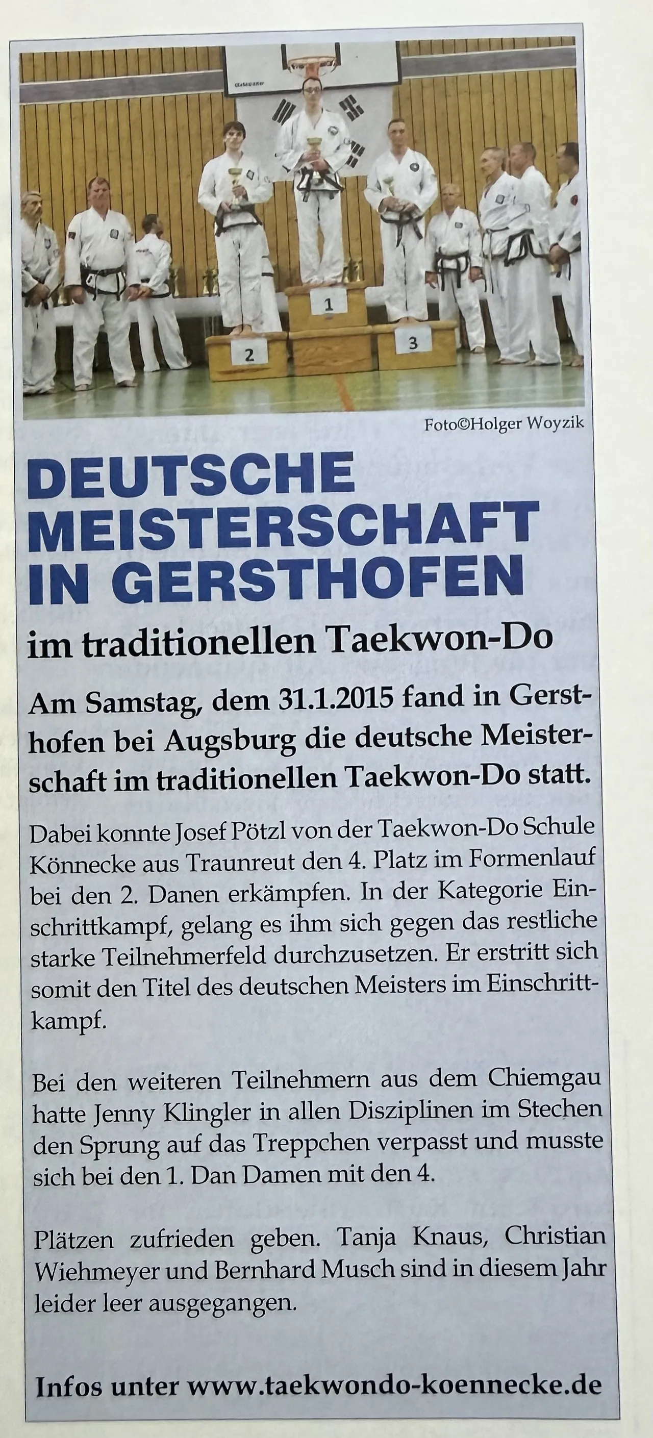 Deutsche Meisterschaft in Gersthofen, Traunreuter Stadtblatt März 2015