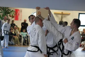Bruchtest-Vorführung beim Lehrgang mit Großmeister Kwon Jae-Hwa in der Wiesenzeile in Traunstein, April 2012